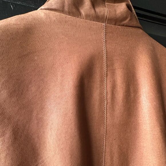 VTG The New Age Brown Leather Double Collar Bomber Jacket Size S - Picture 15 of 15